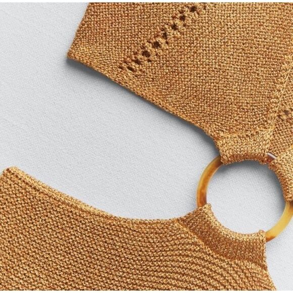 NWT Zara Blogger Fav Buckled Metallic Knit Cutout Dress Gold L Vacation - Picture 12 of 14